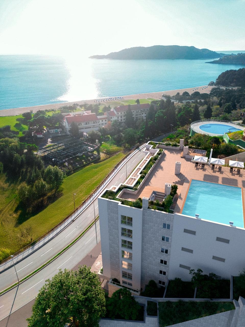 Stanovi u izgradnji sa pogledom na more, 200 m od plaže, Budva, Bečići